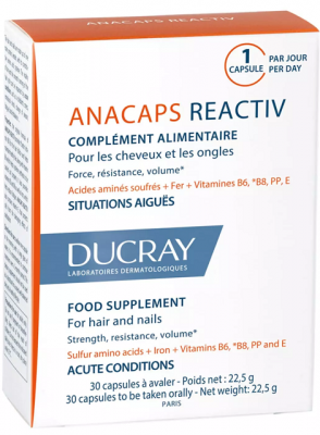 Купить дюкрэ анакапс (ducray аnacaps) реактив для волос, кожи головы и ногтей, капсулы 30 шт бад в Кстово