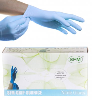 Купить перчатки sfm смотровые нестерильные нитриловые неопудрен текстурир размер l, 100 пар, голубые в Кстово