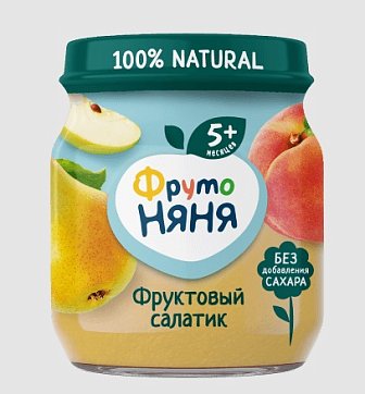 Фрутоняня пюре яблоко, груша, персик, фруктовый салатик, 100г