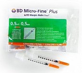 Купить шприц bd микро-файн плюс инсулиновый 100 ме/0,5 мл с интегрированной иглой 29g 0,33х12,7мм 10шт в Кстово